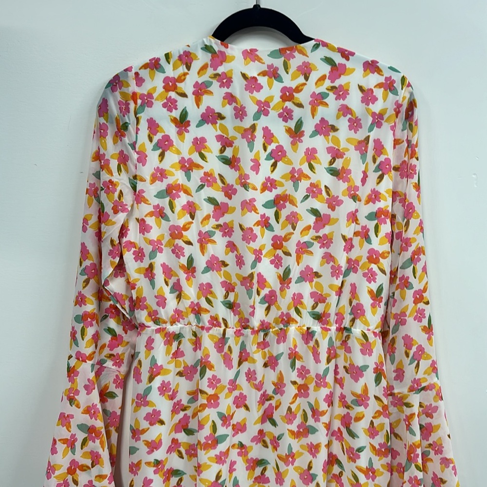 Vila maxi dress with fluted sleeves in floral print pink white 38  US6 - Picture 9 of 9